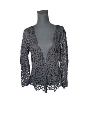 Soulmates Black Lace Blouse Boho Sheer Silk Blend Festival Goth Top Small
